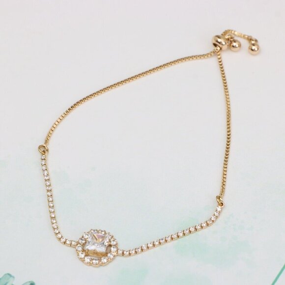 Chic Rose Gold Plated Adjustable A-Bracelet with Sparkling Design, XPAB0608 - Picture 3 of 11